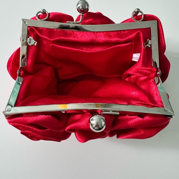 Gorgeous Satin Red Rose Evening Bag with Silver Hardware - Picture 4 of 11